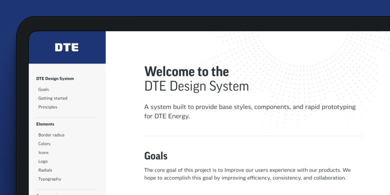 DTE Design System documentation site welcome page