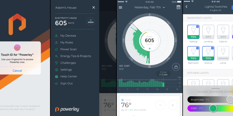Powerley home energy app — real-time energy dial and device-level usage